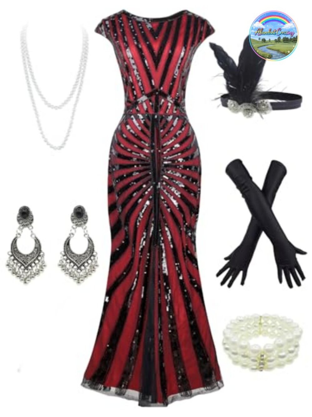 1920s Gatsby Sequin Mermaid Formal Evening Dress Costume Set